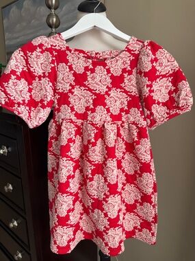 Janie and Jack Red Floral Puff-Sleeve Dress size 7